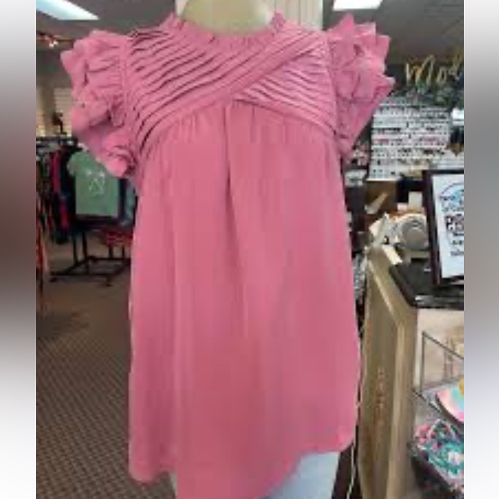Entro Pink Ruffle Sleeve Blouse
